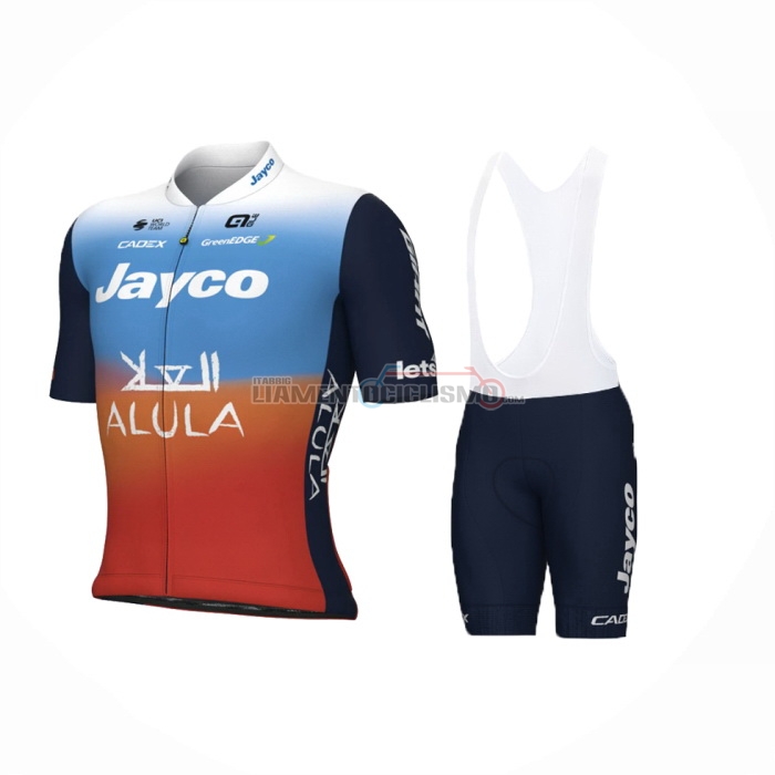 2024 Abbigliamento Ciclismo Jayco AlUla Blu Arancione Manica Corta e Salopette
